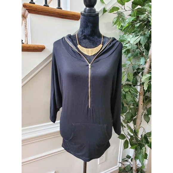 Papaya Women's Black Rayon Long Sleeve Half Zip Front Casual Hoodie Size Small - Picture 10 of 10